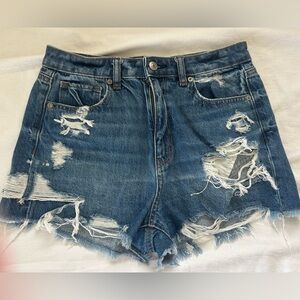 American Eagle Outfitters Distressed Blue Denim Cutoff Shorts